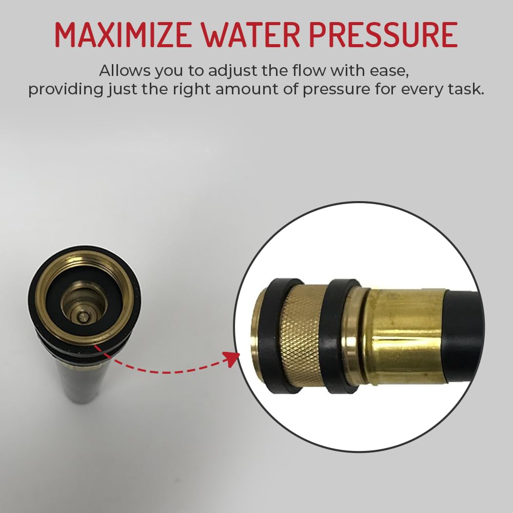 Discount Car Care Products nozzle next to a hand showing 8.5 inch ergonomic reach