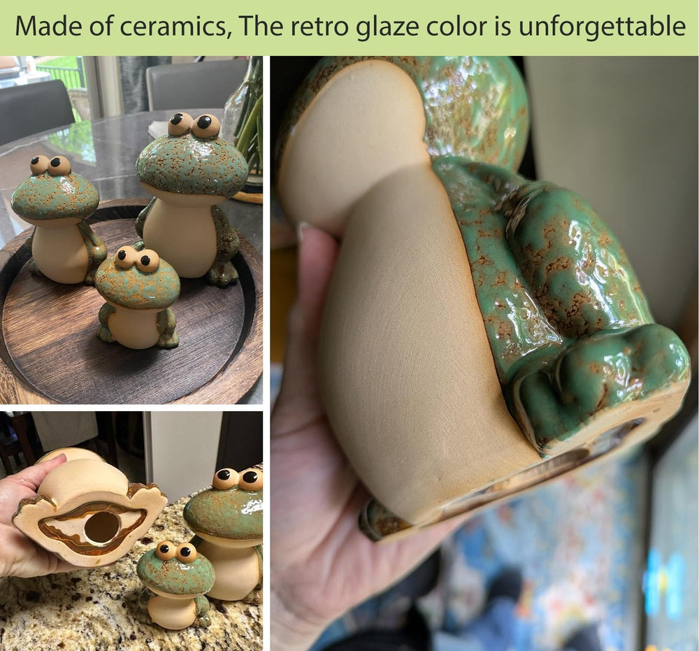DIY Hub frog family staged by a pond creating playful outdoor vignette