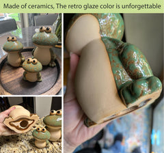 DIY Hub frog family staged by a pond creating playful outdoor vignette
