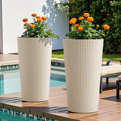 Diyfire front view of two beige tall planters showing elegant styling and curb appeal