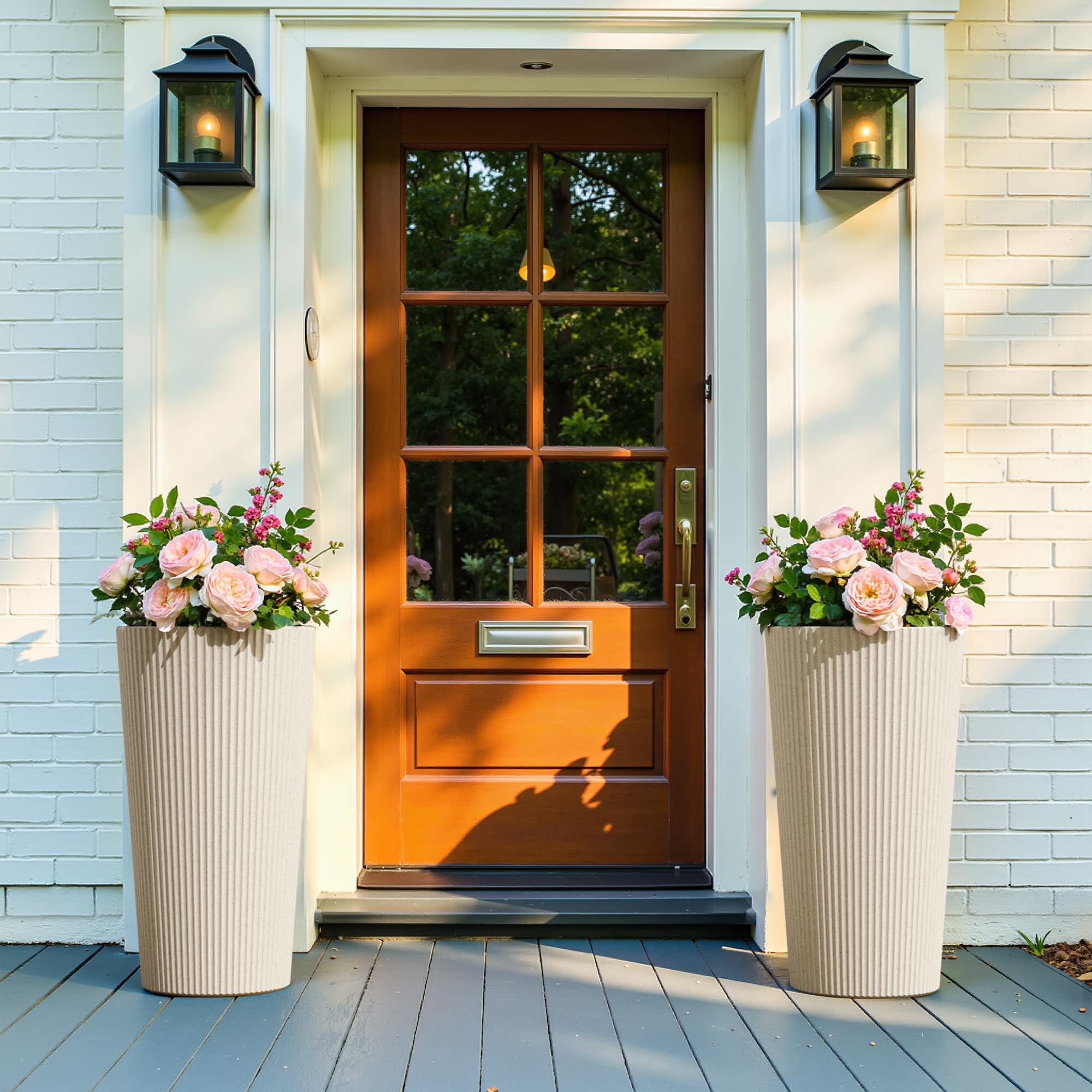 Diyfire planter set styled on patio demonstrating weatherproof outdoor use