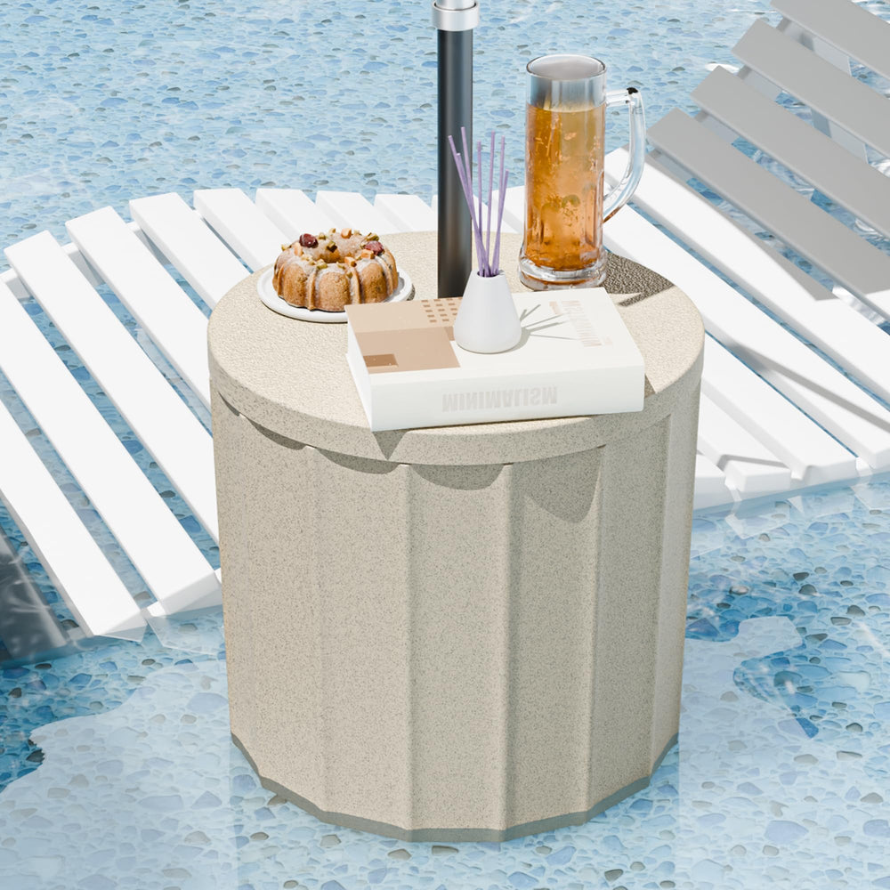 Diyfire next to lounge chair showing scale and compact footprint advantage