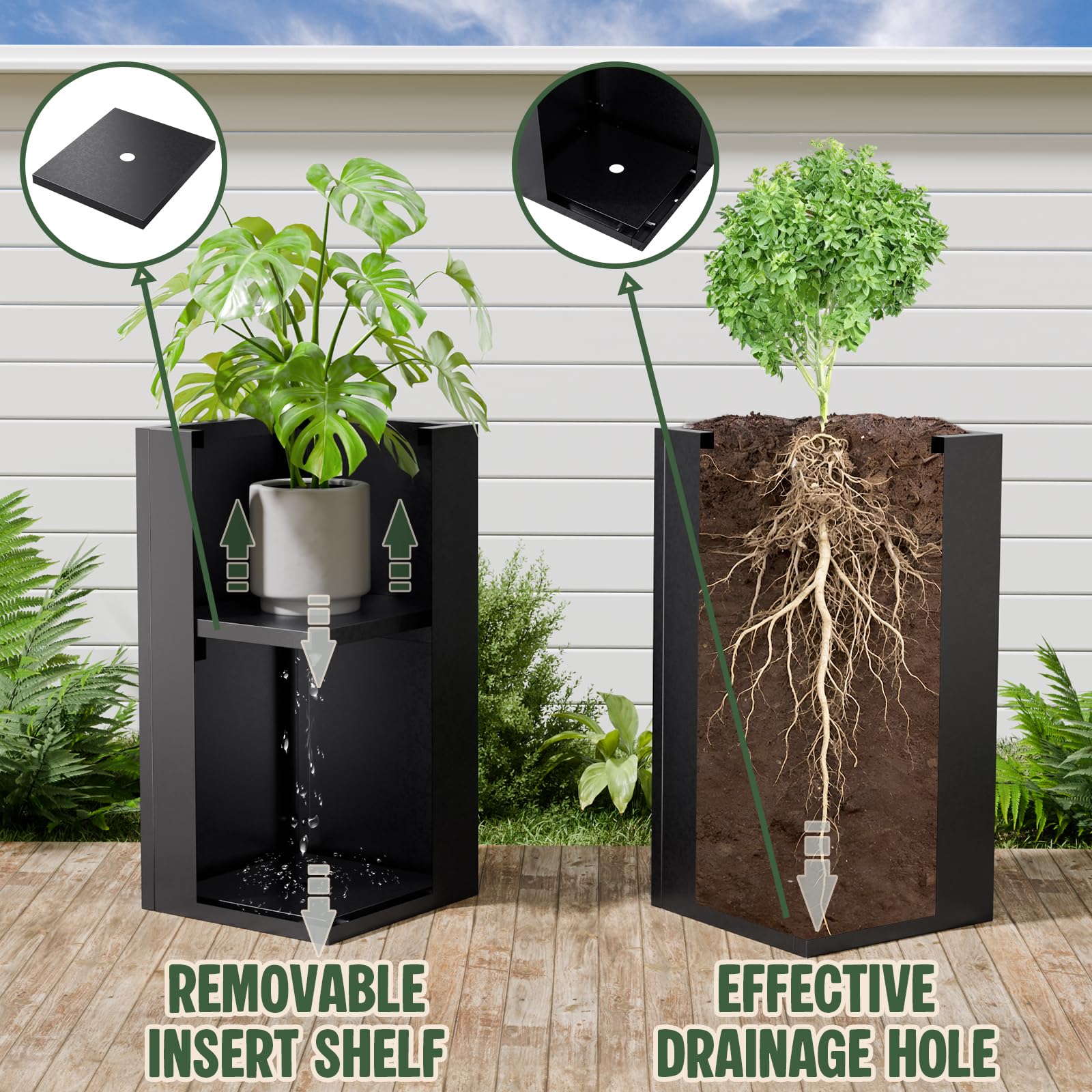 Diyfire side profile showing tall 60cm height for vertical planting