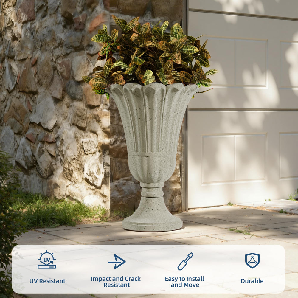 Diyfire urn planter with lush plant showing dramatic vertical garden display