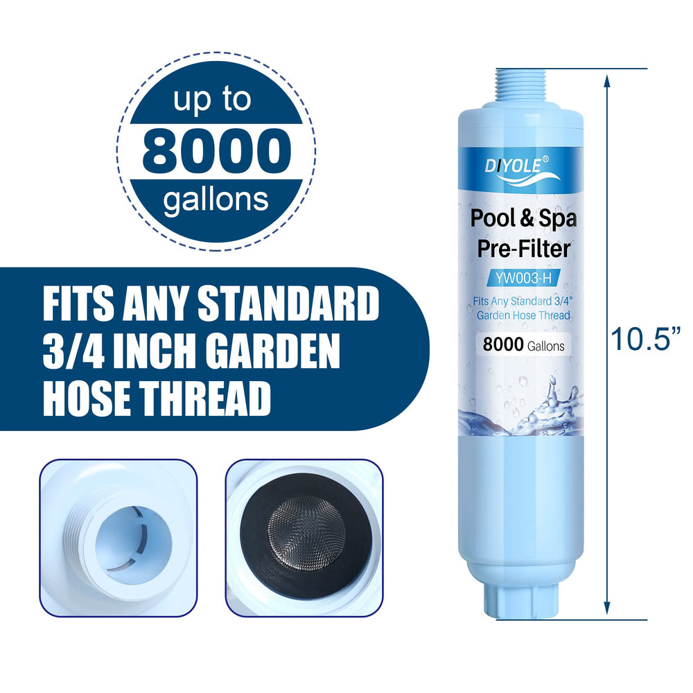 DIYOLE filter attached to garden hose demonstrating quick tool-free hookup