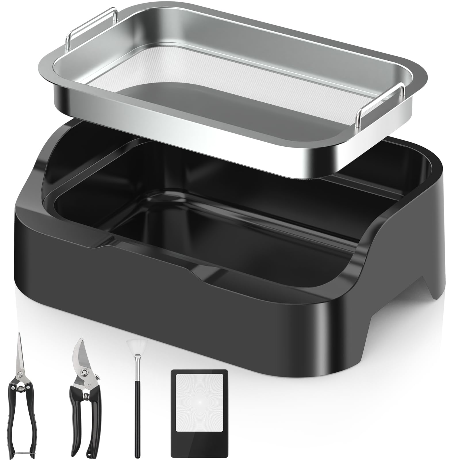 DIYPOP front view of trim tray showing high walls and stable base for tidy work