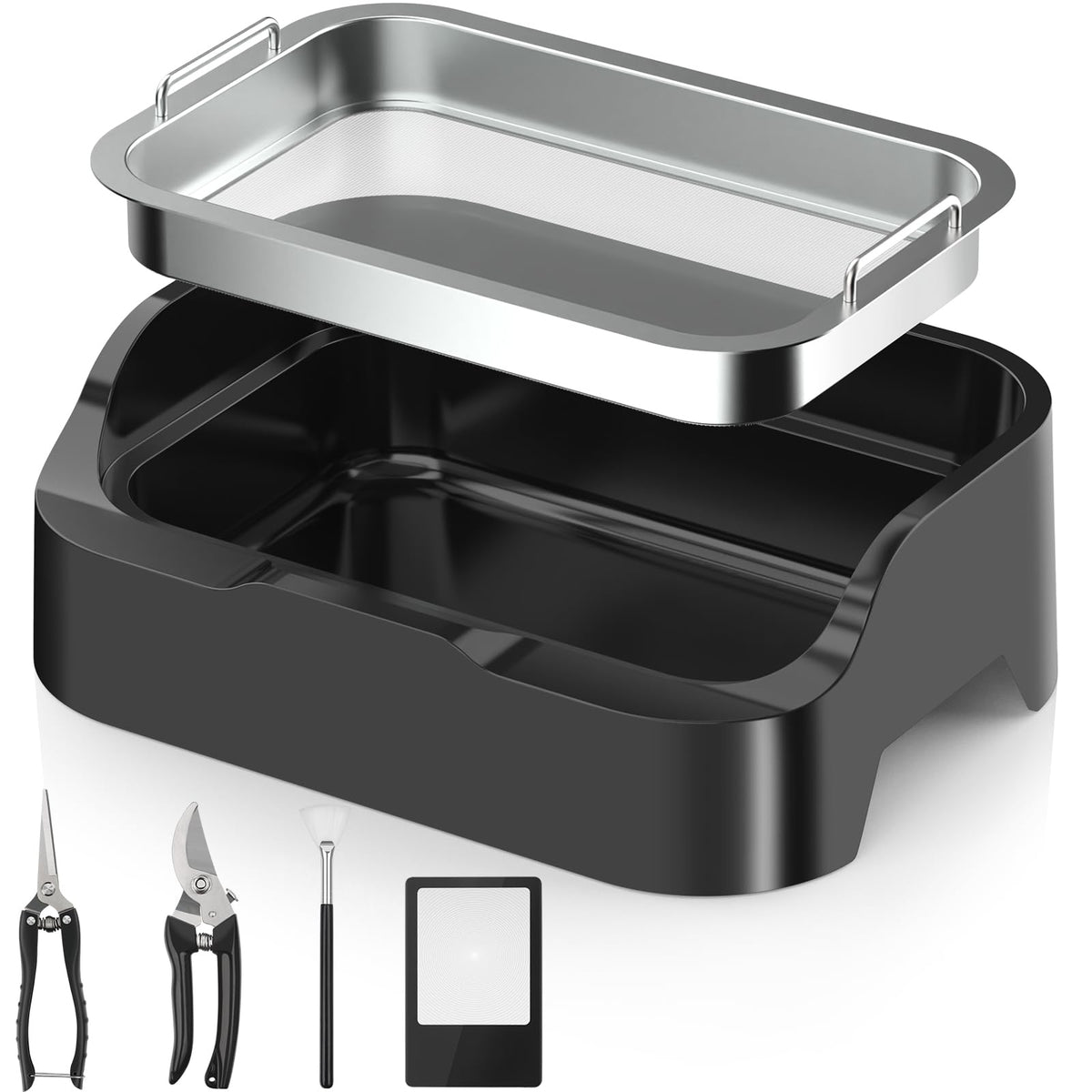 DIYPOP front view of trim tray showing high walls and stable base for tidy work