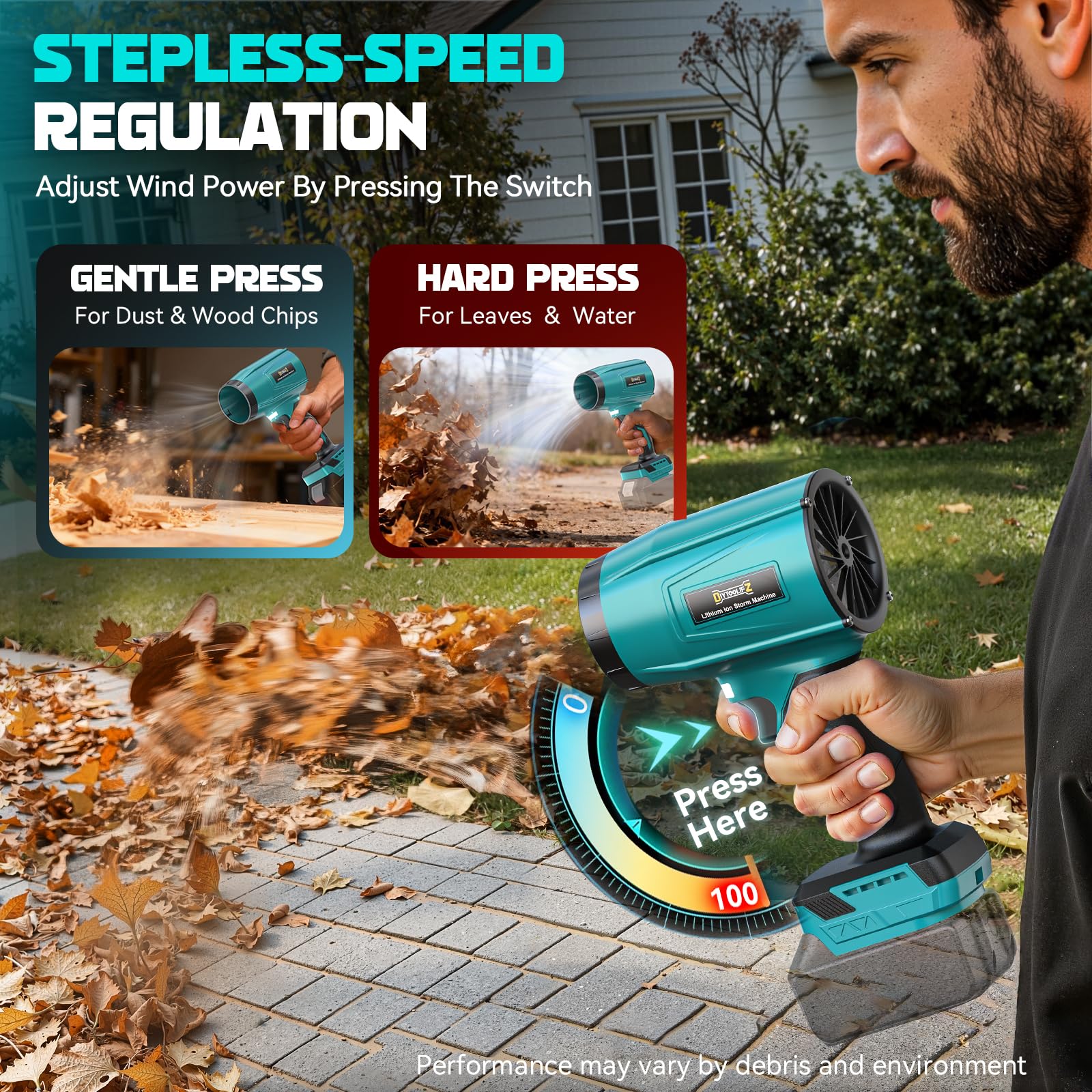 DIYtoolifz in use clearing yard leaves for fast debris removal benefit