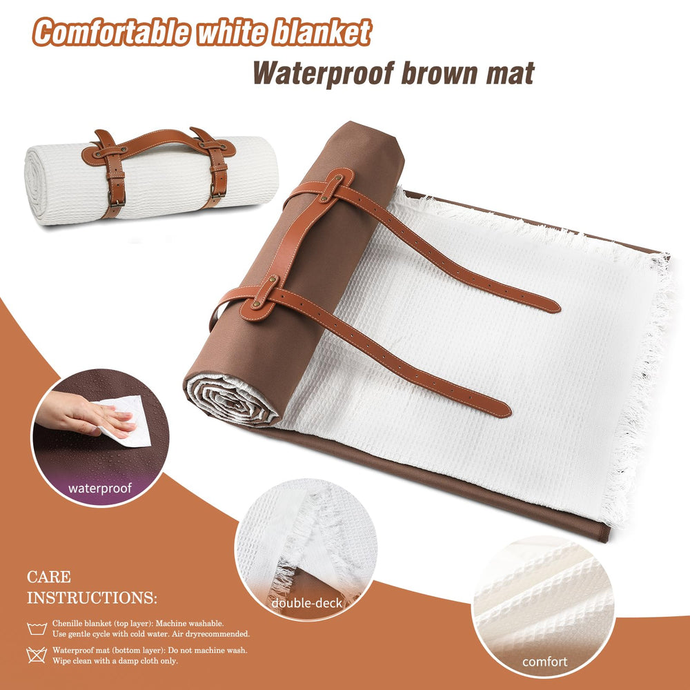 DLCOFOUND folded blanket with strap showing compact portability for travel