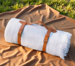 DLCOFOUND front view of blanket showing clean white gingham and roomy space benefit