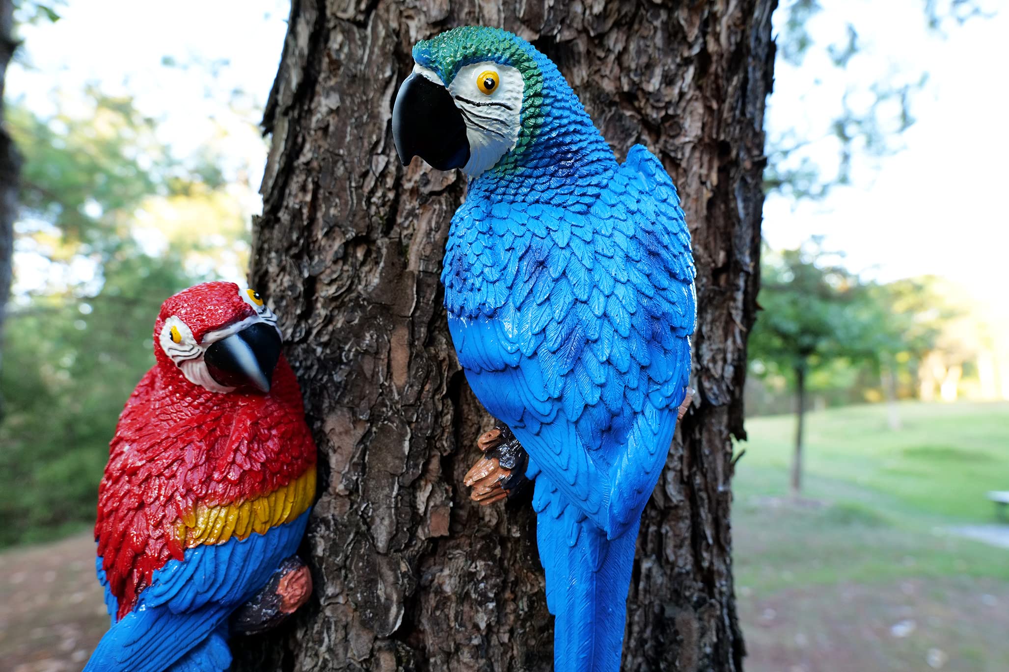 Dlfghos parrot hung on tree demonstrating outdoor-ready durability