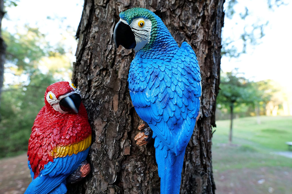 Dlfghos parrot hung on tree demonstrating outdoor-ready durability