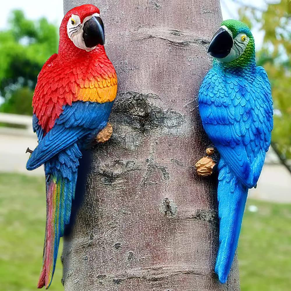 Dlfghos parrots styled on patio adding tropical atmosphere and color