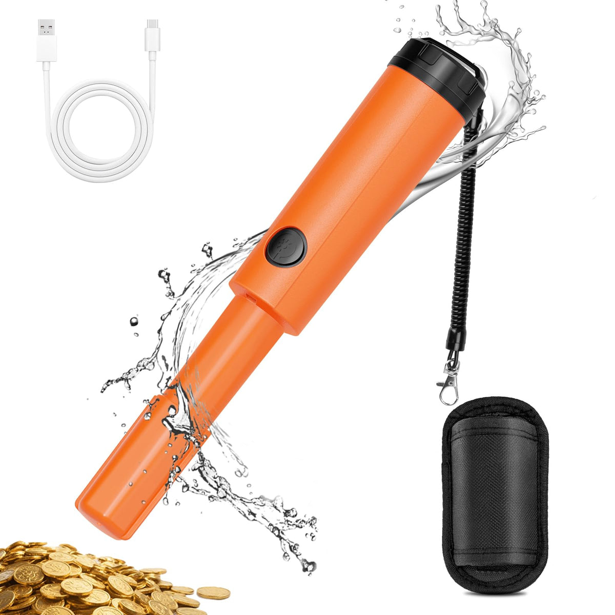 Dmyond pinpointer front view showing compact shape and durable casing, easy handling benefit