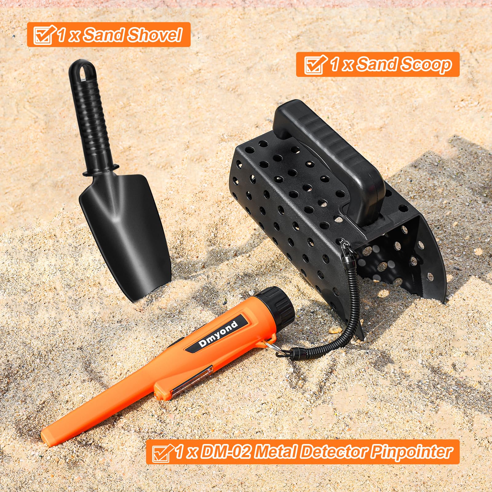 Dmyond pinpointer side texture close-up highlighting grip and water-resistant finish