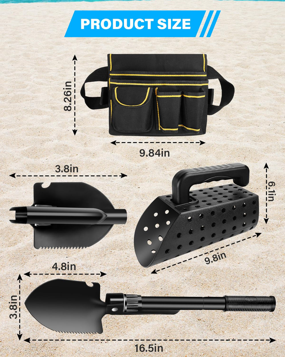Dmyond stainless shovel closeup highlighting serrated edge durability