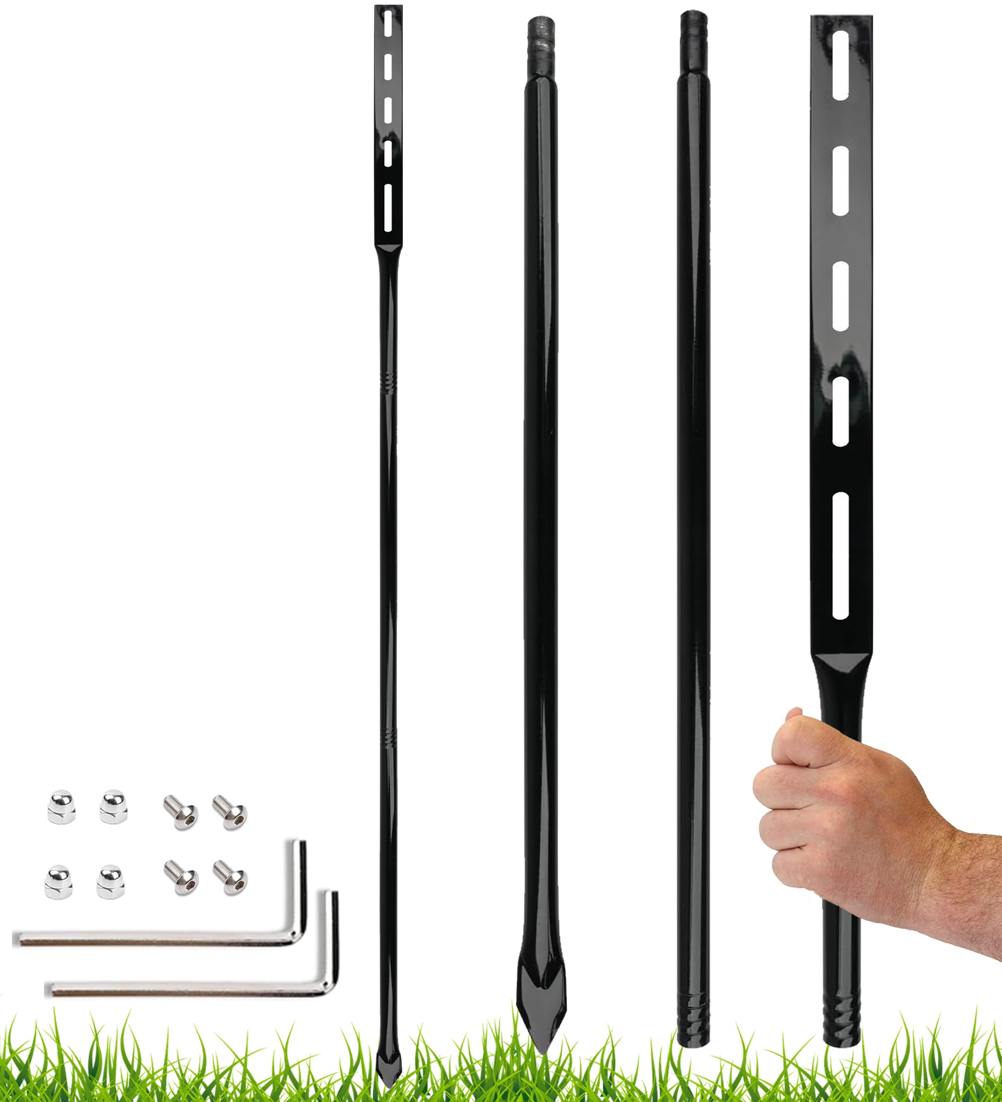 Dmytop front view of two 52-inch stakes showing sturdy black finish and length for visibility