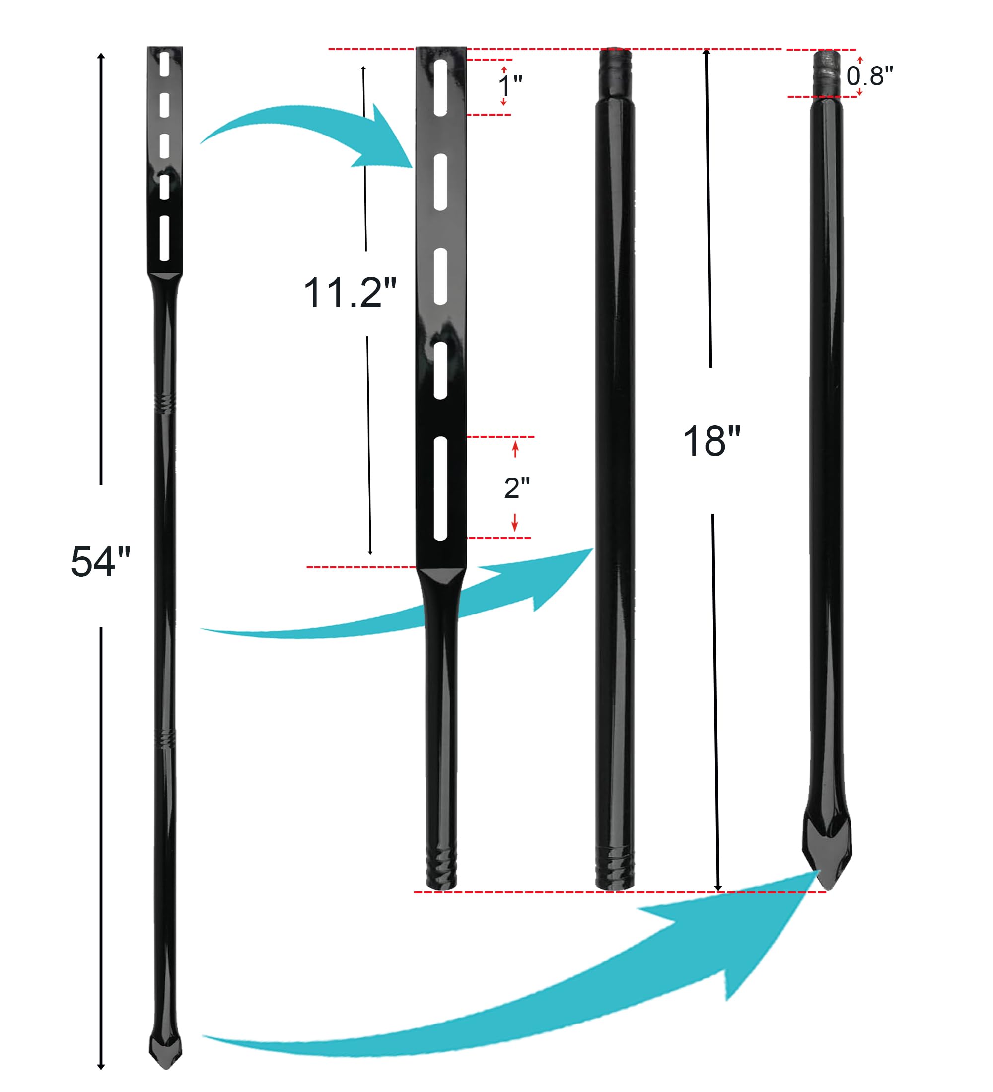Dmytop pointed tip driven into soil demonstrating easier ground penetration and stable anchoring
