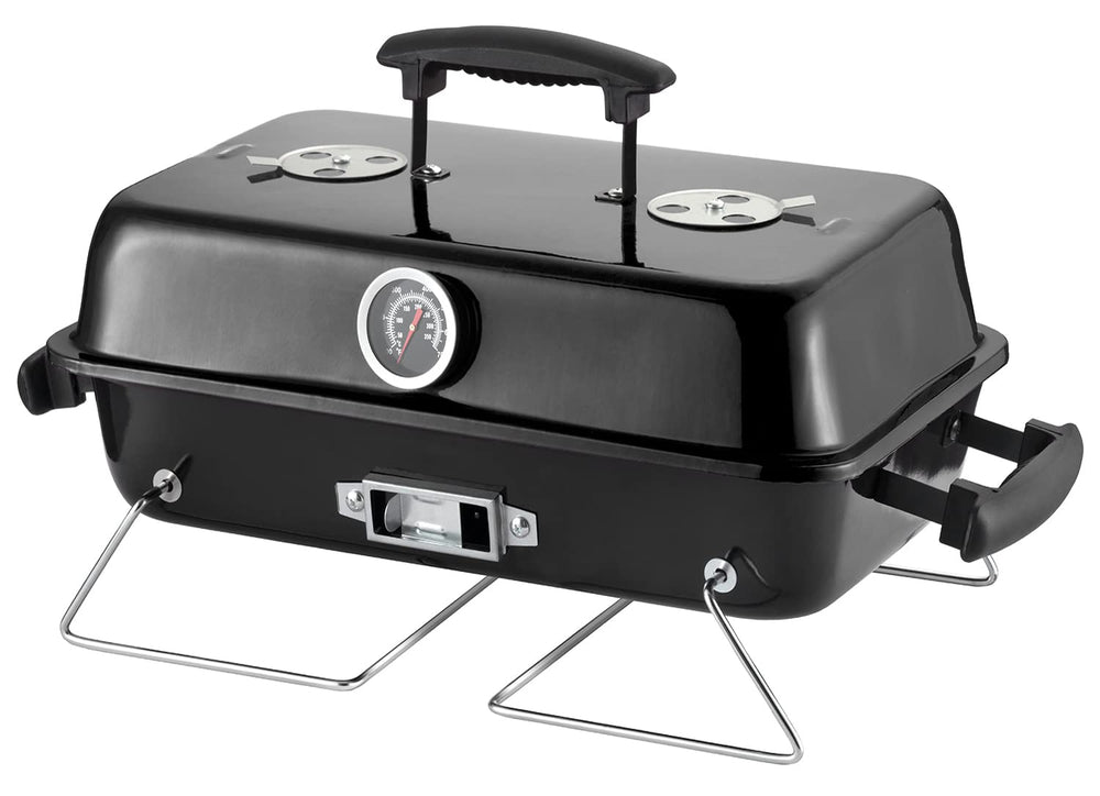 DNKMOR front view compact charcoal grill shows portability and durable design