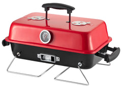 DNKMOR front view of red portable charcoal grill showing compact design and durability