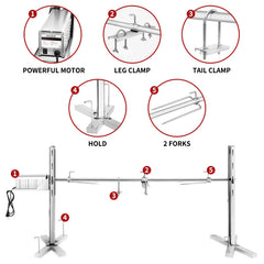 DNKMOR close-up of 52-inch stainless steel spit rod displaying sturdy prongs