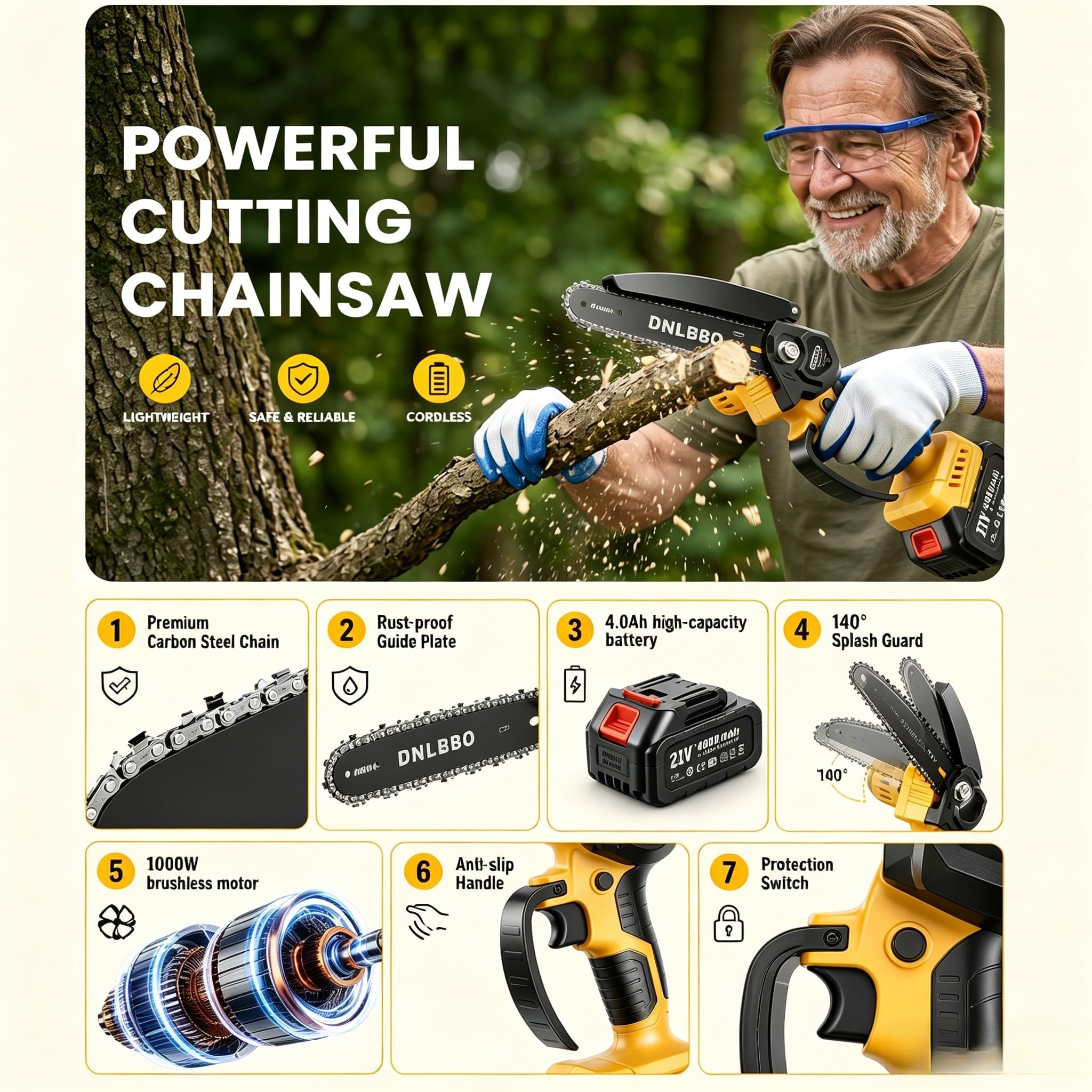 DNLBBO accesorios incluidos: guantes, gafas, aceite y herramientas