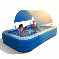DNWTJTK front view of pool with canopy showing family-ready size and shade
