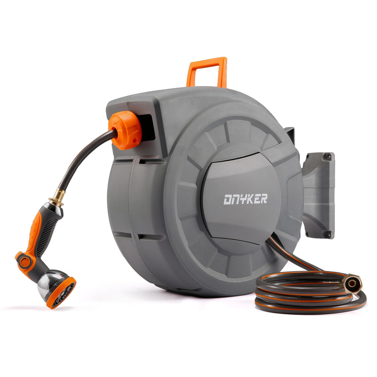 DNYKER front view of reel showing compact wall-mounted storage benefit