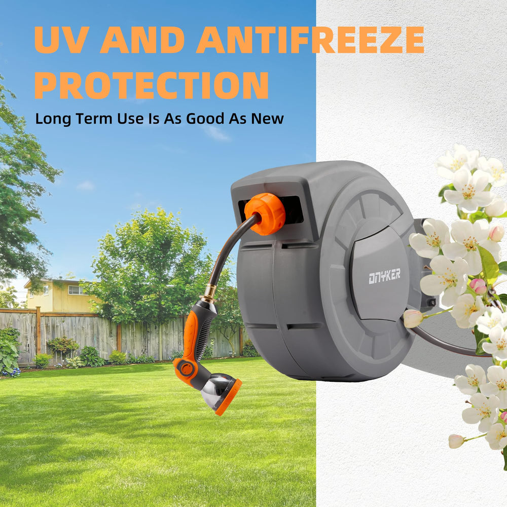 DNYKER in garden scene watering plants showing efficient outdoor use benefit