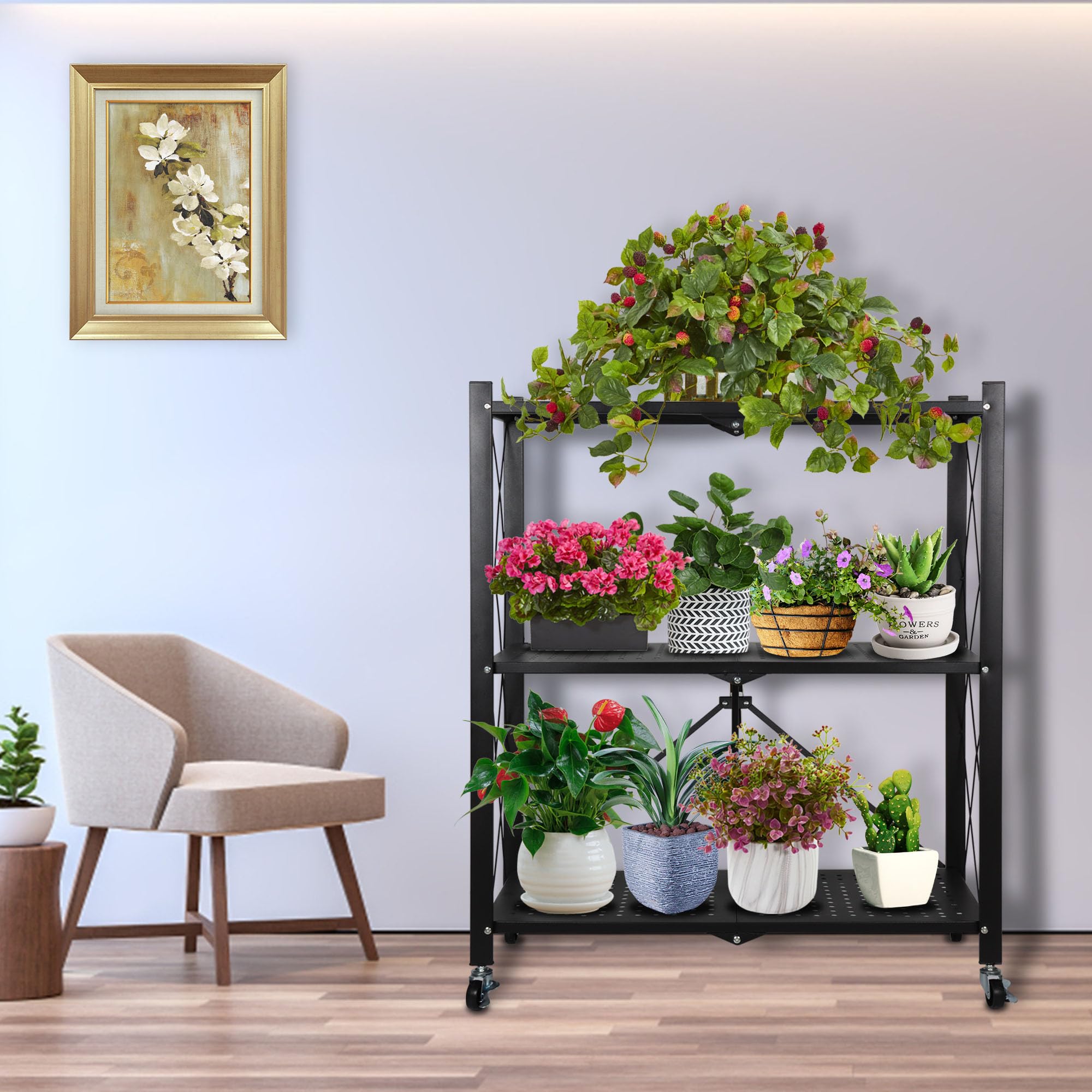 DOBEGARDEN rack loaded with varied plants showing strong load-bearing benefit