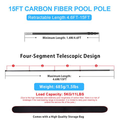 DOBEN fully extended 15ft pole demonstrating extended reach for deep pools