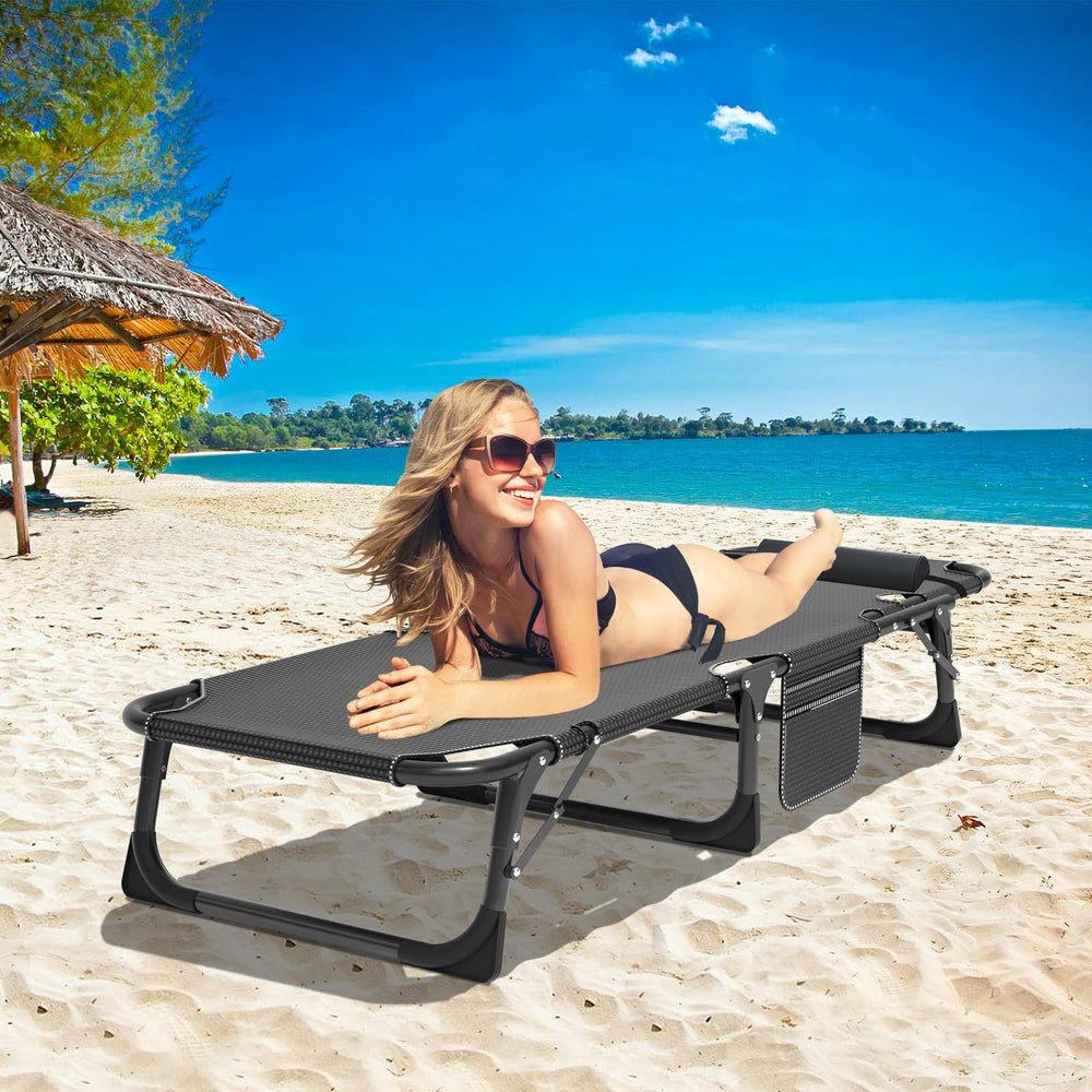 DoCred chaise folded for compact carrying and easy storage benefit