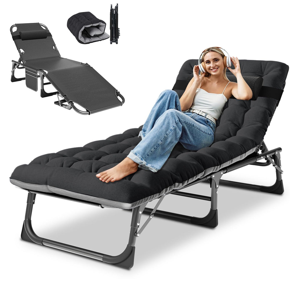DoCred chaise lounge front view showing full recline and durable design benefit comfort