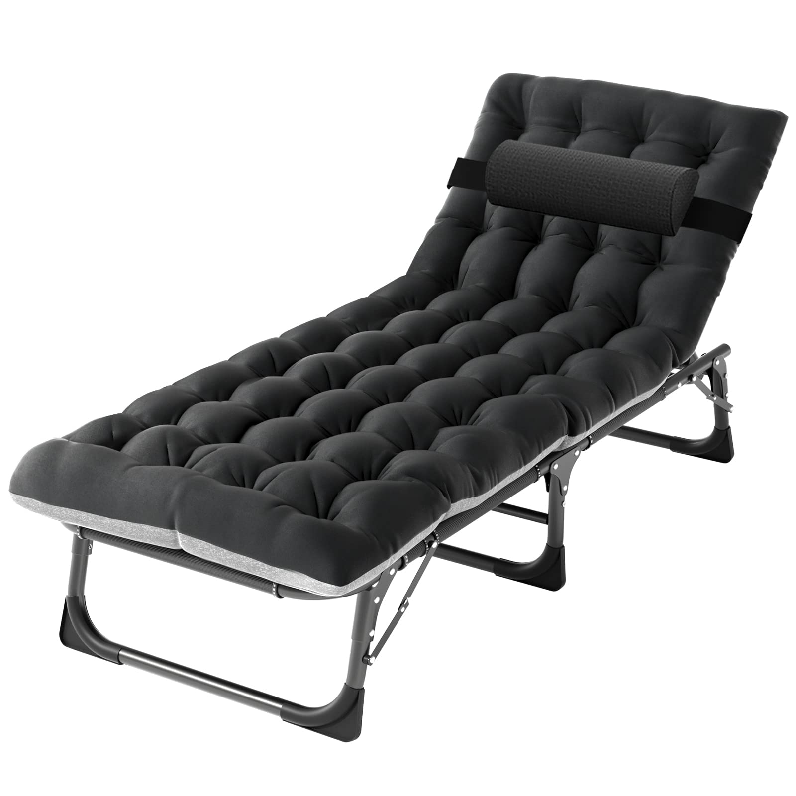 DoCred chaise with person for scale demonstrating generous length and comfort benefit
