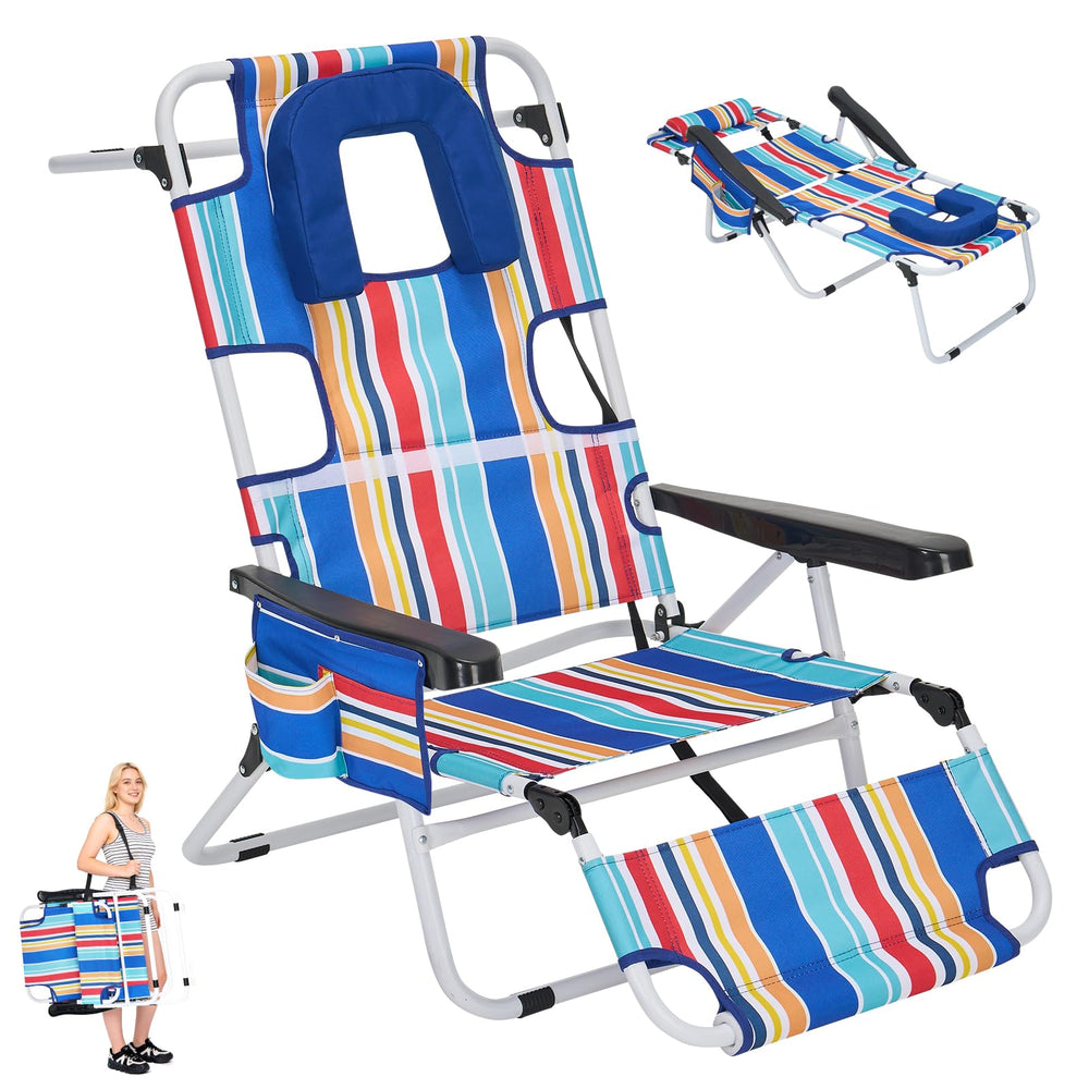 DoCred front view blue stripes showing full chair and headrest benefit comfort