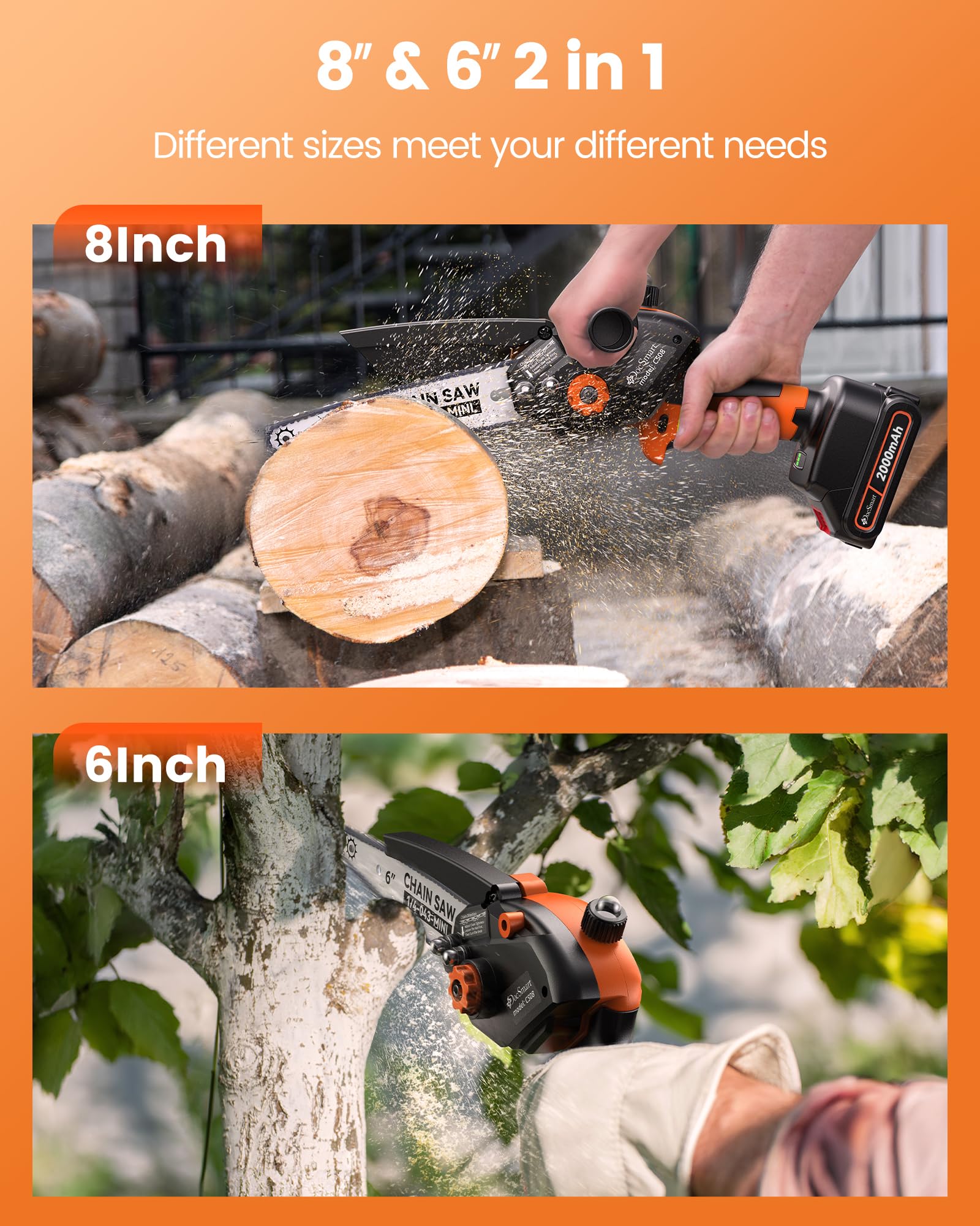 DocSmart being used to prune a branch showing easy one-handed control