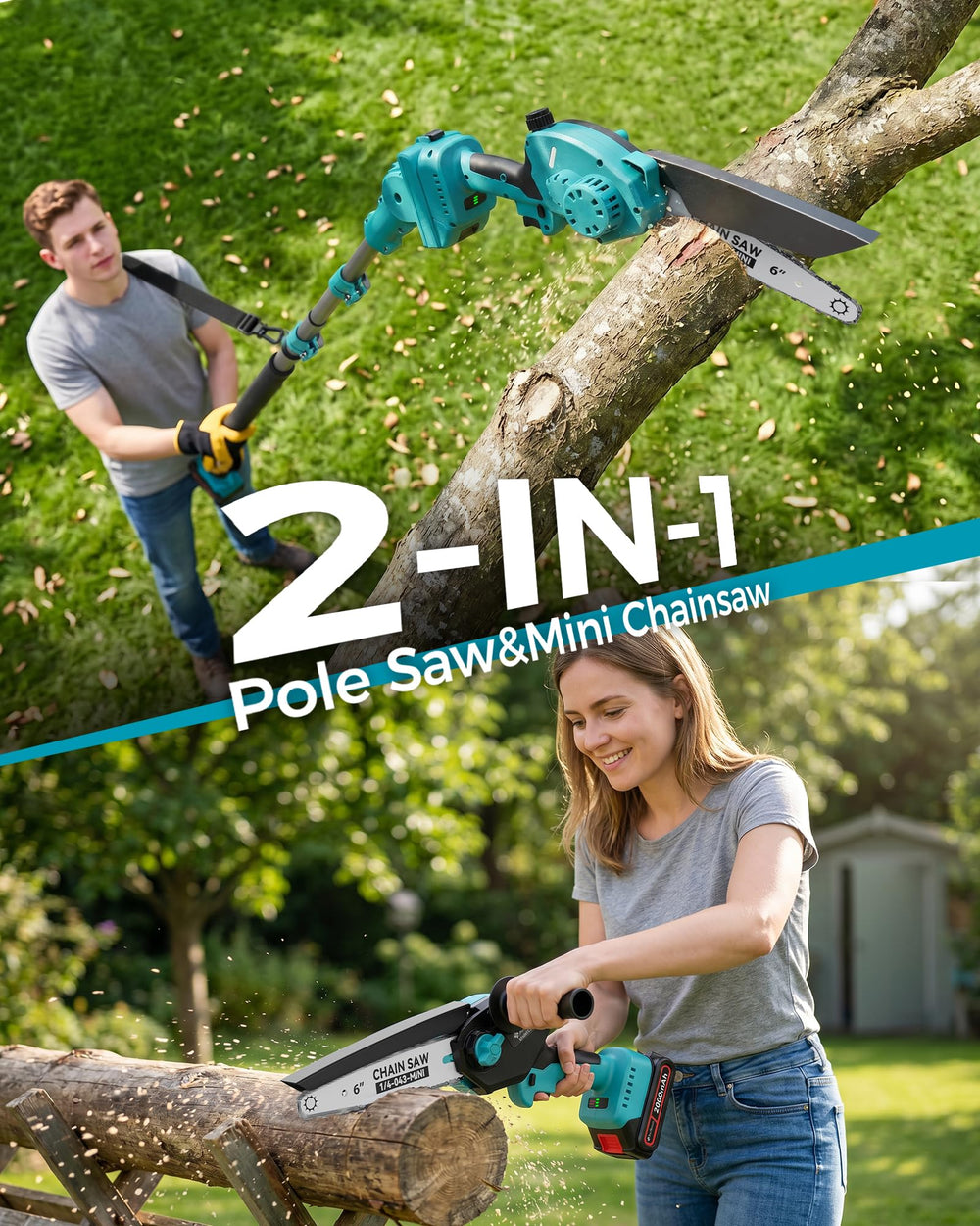 DocSmart pole saw extended cutting high branch safely, reach without ladder