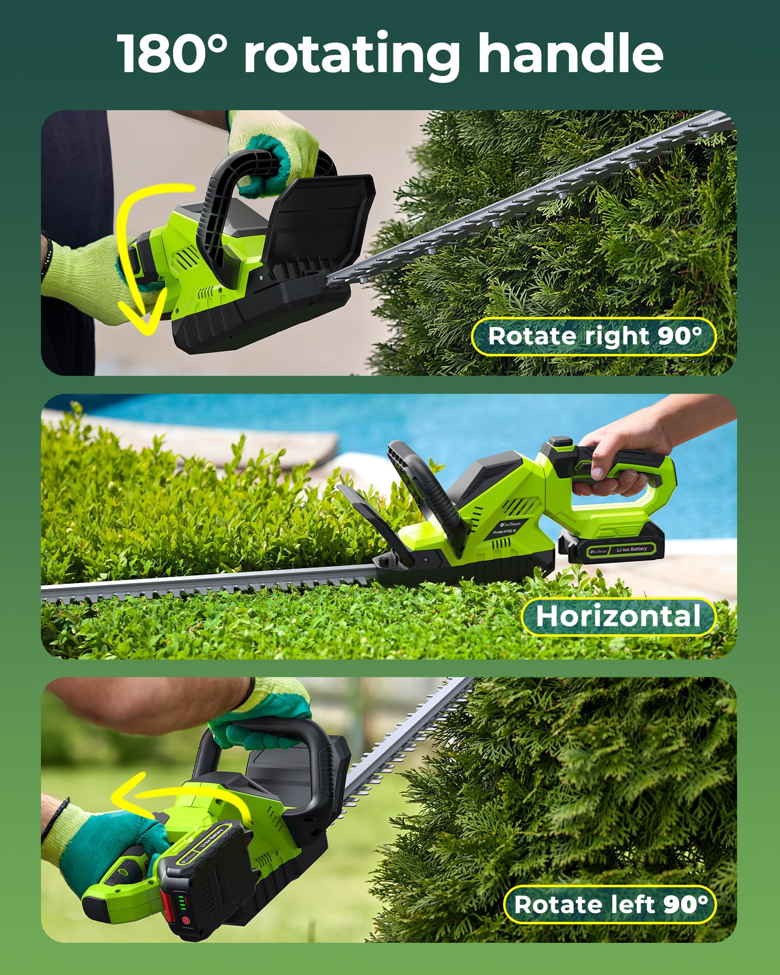 DocSmart in use trimming a hedge demonstrating comfortable cordless mobility