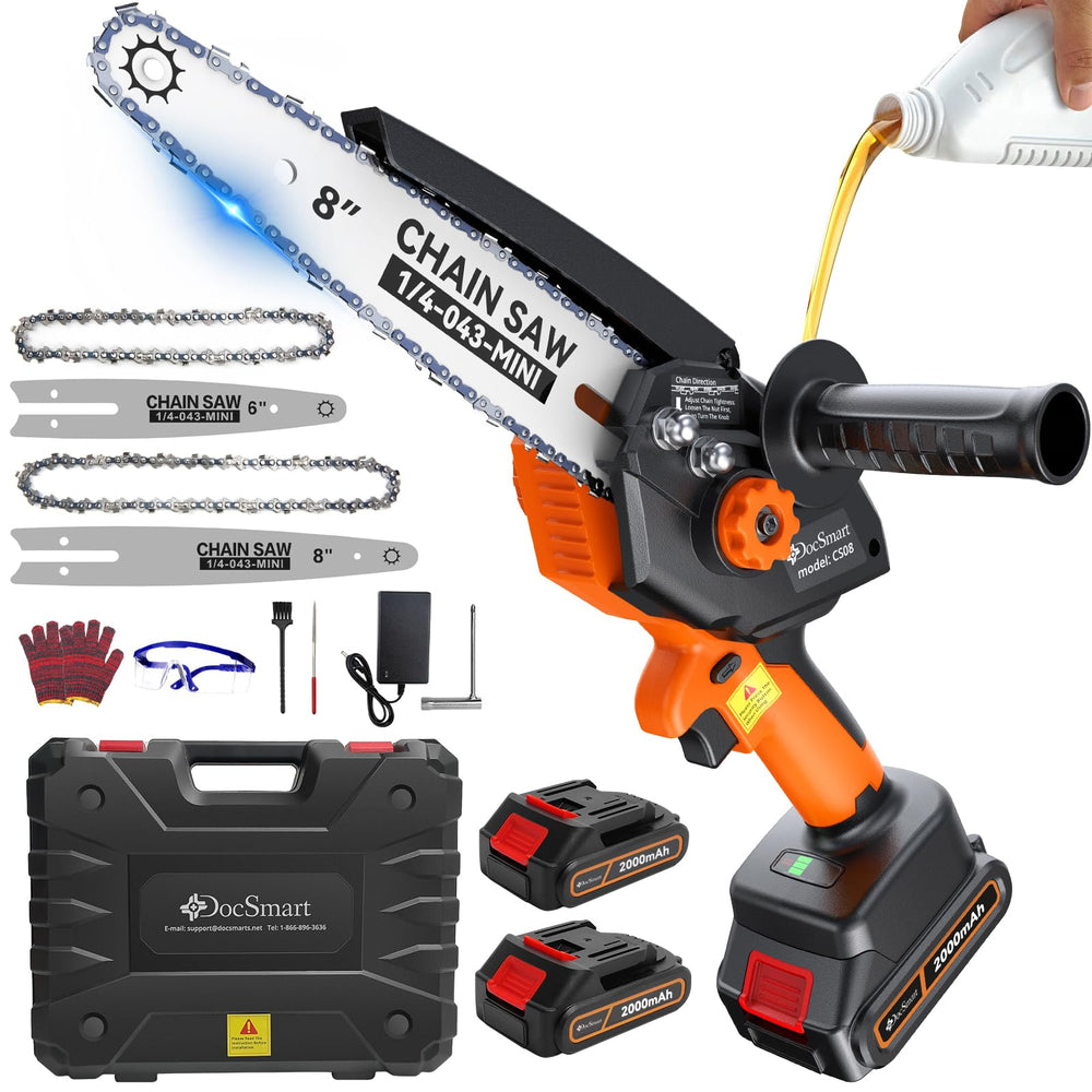 DocSmart front view showing compact cordless chainsaw for easy handling