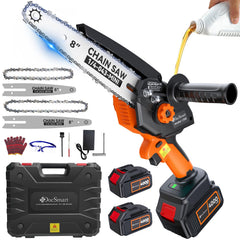 DocSmart mini chainsaw front view showing compact design and portability benefit