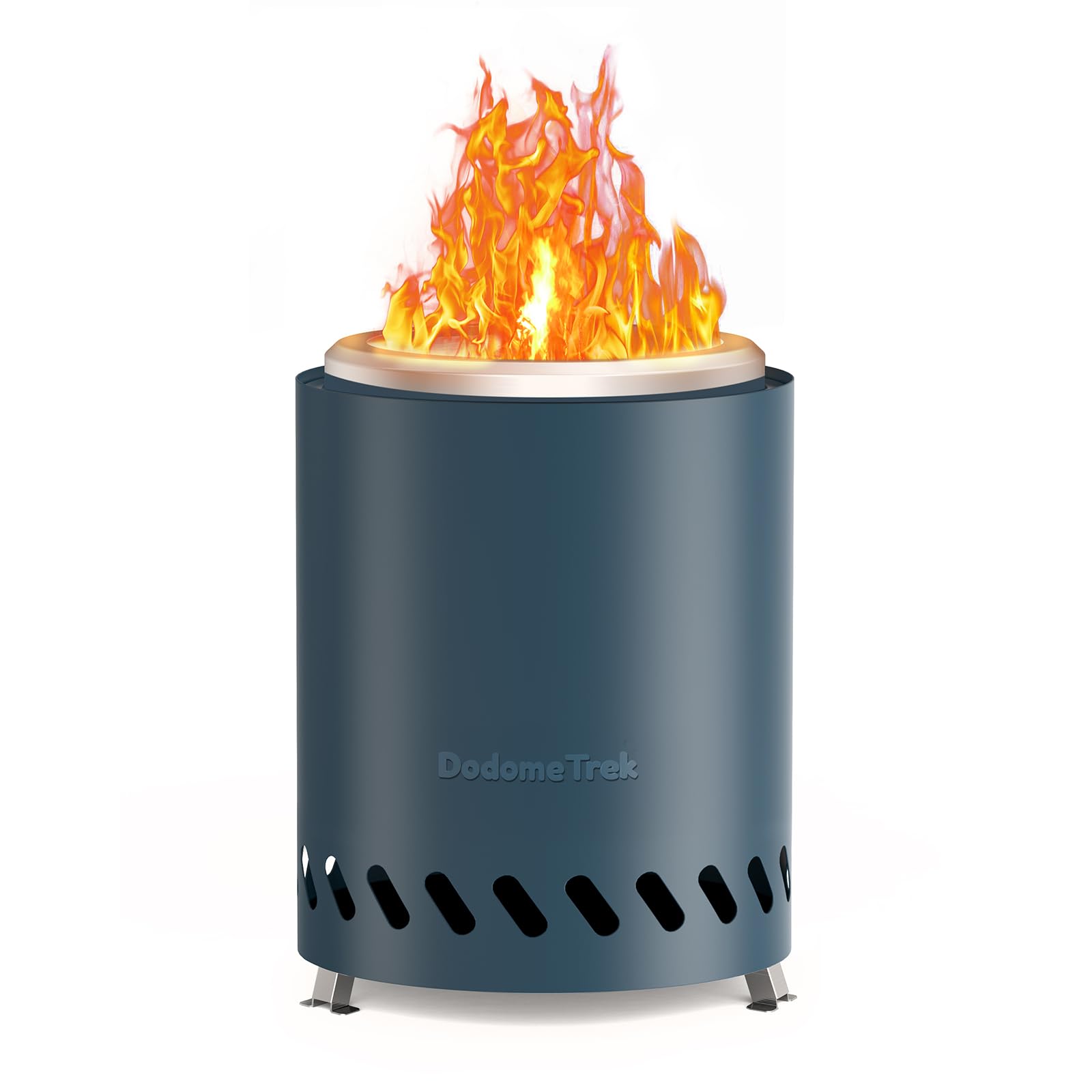 Dodometrek front view of blue tabletop firepit showing compact size and style