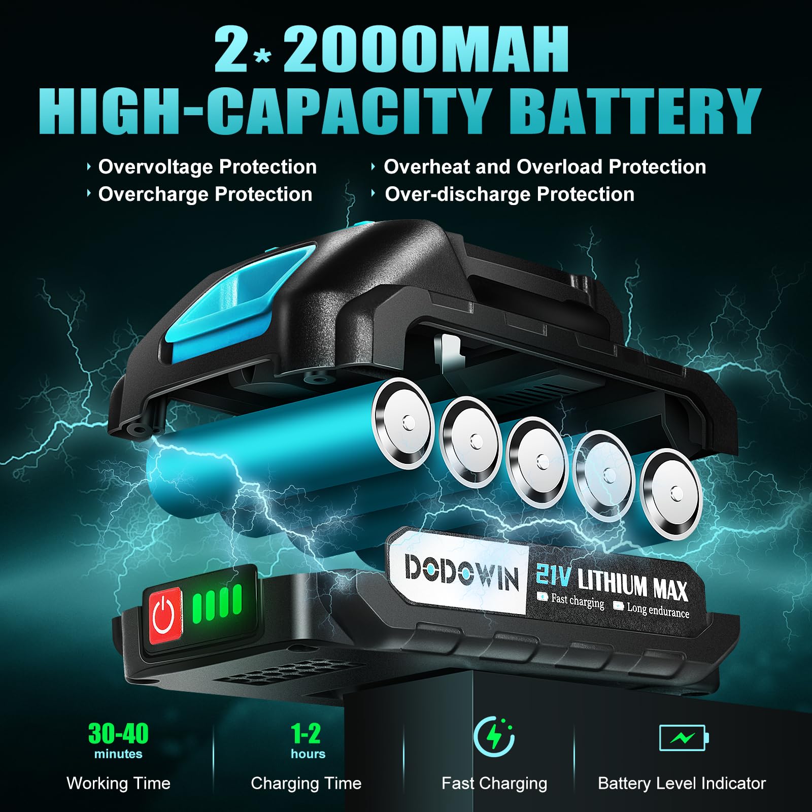 dodowin battery and charger kit displayed for continuous operation benefit