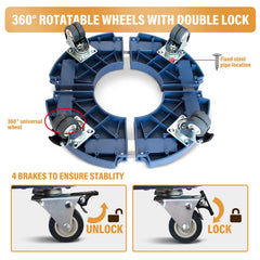 DOFIMATE close-up of locking double caster illustrating smooth roll and secure lock