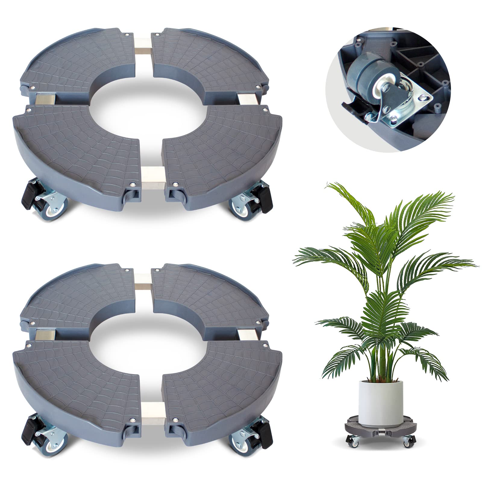 DOFIMATE front view of two assembled plant stands showing sturdy design and mobility benefit