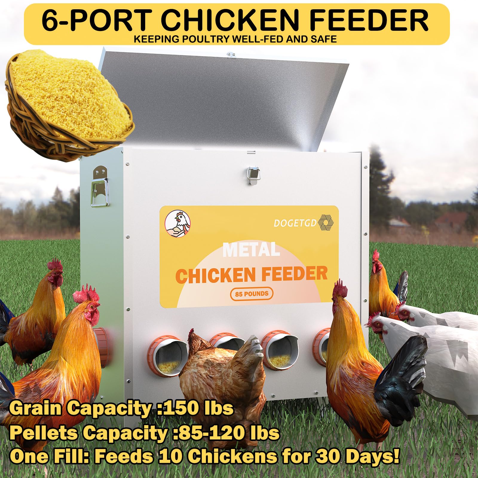 Dogetgd wide hopper top open for fast refills and weather protection benefit