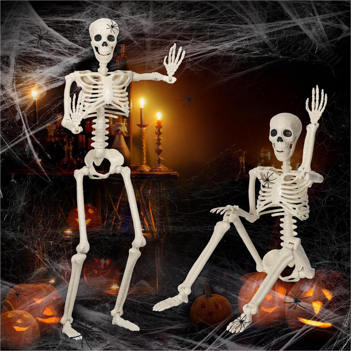 DOIOWN front view of two 3ft skeletons showing ready-to-hang decor benefit
