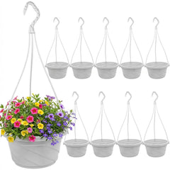 DOITOOL front view of ten white hanging pots showing uniform set and hooks