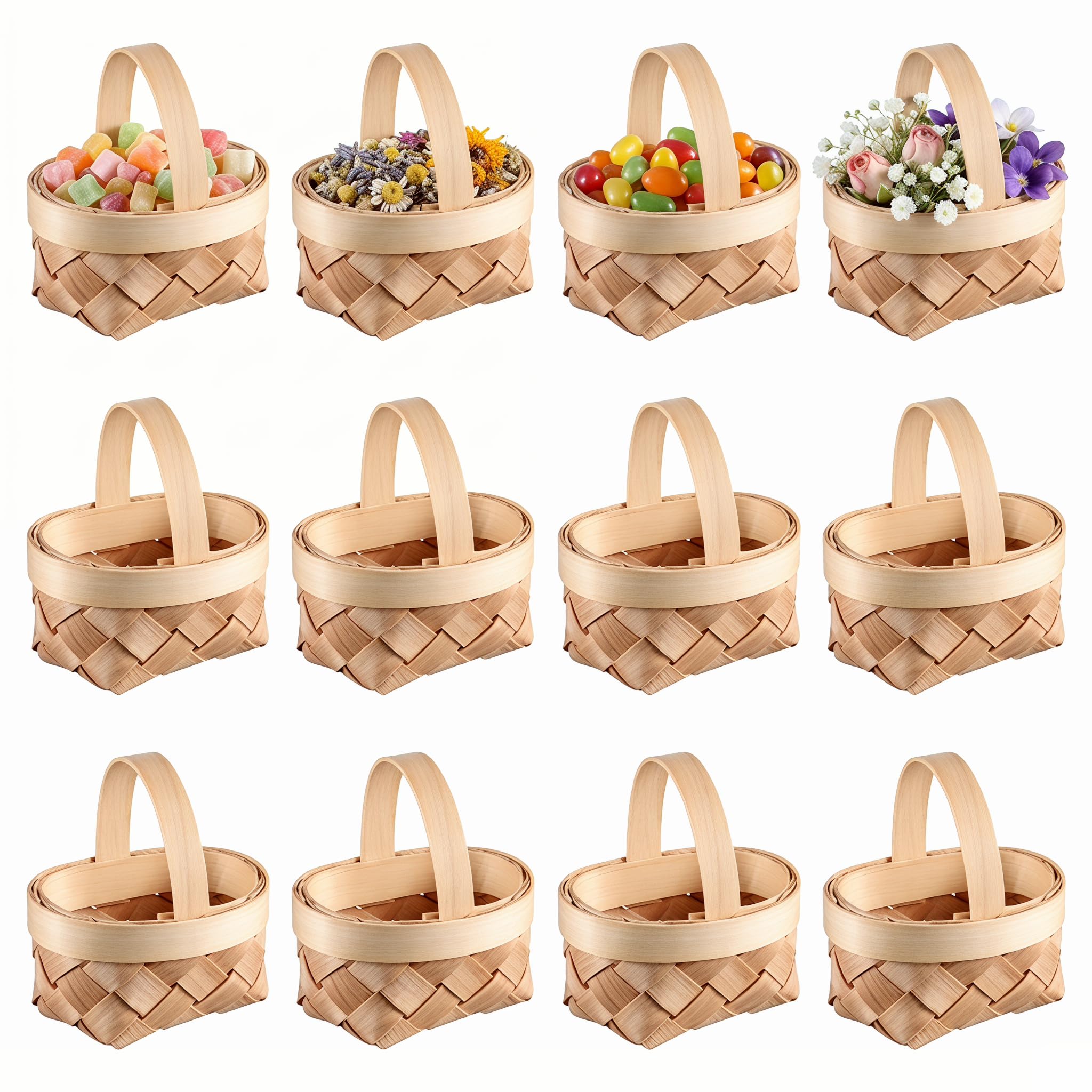 DOITOOL front view of 24 mini baskets showing farmhouse charm and ready use