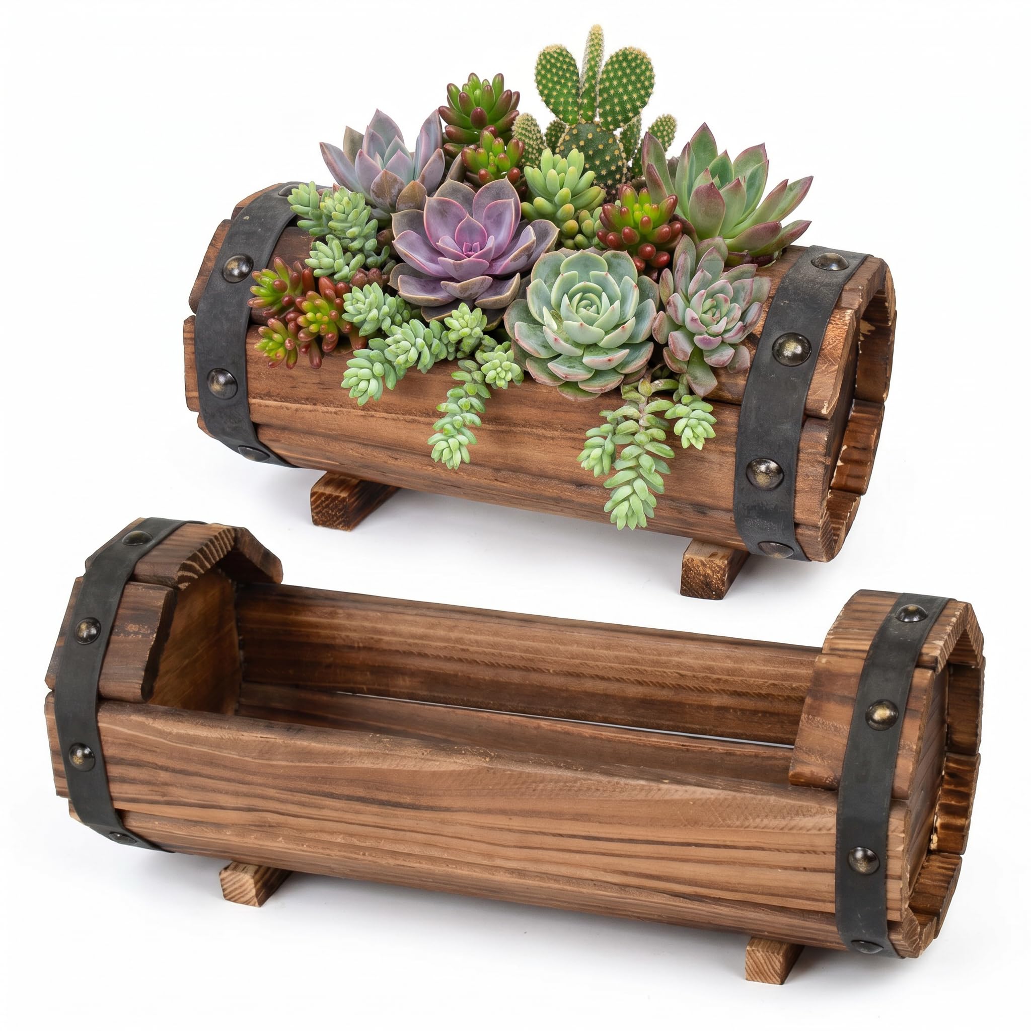 DOITOOL front view half barrel planters showing rustic charm and durable design