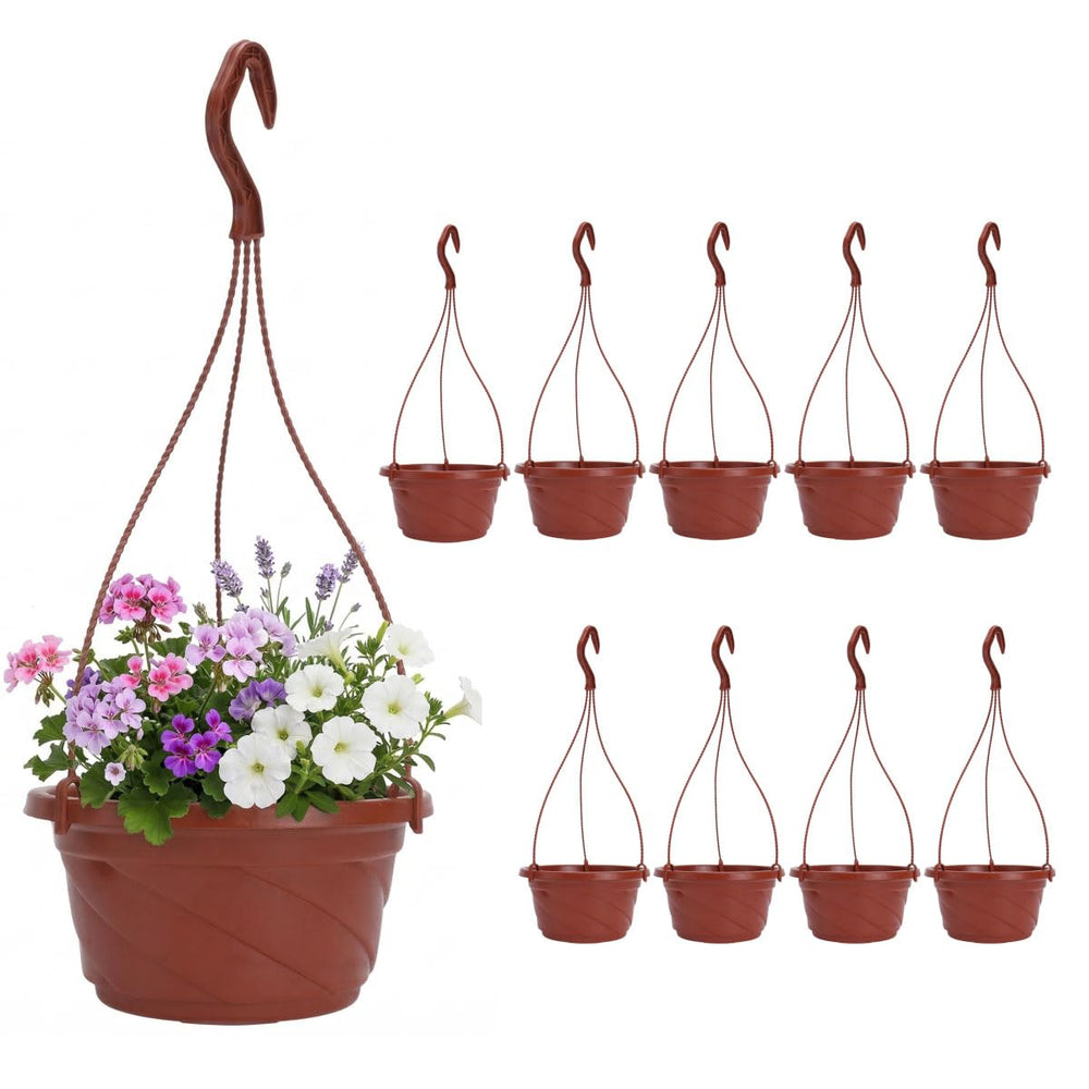 DOITOOL front view of ten brown hanging pots showing uniform display benefit